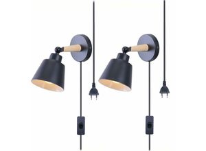 5080300198558 - Wandleuchte mit EU-Stecker Moderne Wandlampe Innen mit Lampenschirm im Metall & Holz Wandstrahler Art Licht Decor für Wohnzimmer Schlafzimmer