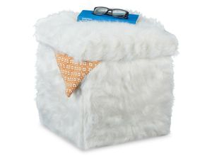 4052025285852 - Sitzwürfel Fell Faltbar Gepolstert Plüsch Hocker mit Stauraum 40 l Sitzbox HxBxT 39 x 38 x 38 cm weiß - Relaxdays