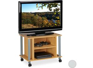 4052025933838 - Tv Tisch mit Rollen 2 Fächer Fernseher Ablage Fahrbarer Fernsehtisch HxBxT 45 x 60 x 40 cm Holzoptik - Relaxdays