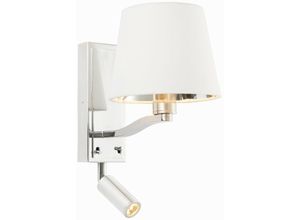 5016087906727 - Endon - Flexi Wandleuchte mit Led-Leselicht Bright Nickel Plate Vintage White Fabric