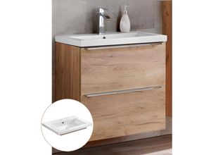 4251581555304 - Lomadox - Waschtisch-Unterschrank 60cm mit Keramik-Waschbecken TOSKANA-56 in Wotaneiche b h t 61 61 46 cm - braun