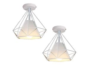 6407971259859 - Axhup - Deckenleuchte Weiß Vintage Deckenlampe mit Käfig Antik Semi-Flush Mount Ø25cm Diamant Licht E27 Lampenfassung für Esszimmer Schlafzimmer Loft