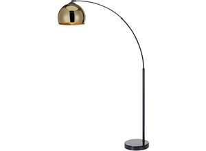 0816780023890 - Teamson Home Arquer Gewölbt Gebogen LED-Stehlampe mit Glockenschirm und Marmorsockel Moderne Beleuchtung in Gold für Wohnzimmer Schlafzimmer oder