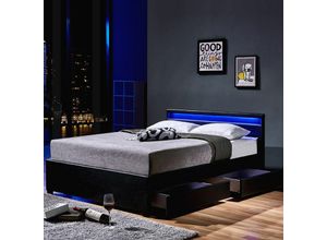 Image of Home Deluxe - led Bett nube - Schwarz, 140 x 200 cm - inkl. Lattenroste und Schubladen i Polsterbett Design Bett inkl. Beleuchtung