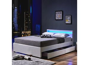 Image of Home Deluxe - led Bett nube mit Schubladen 140 x 200 - weiß i Polsterbett, Bett, inkl. Lattenroste