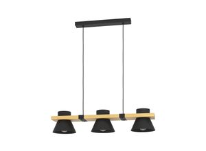 9002759439569 - 43956 Hängeleuchte maccles Stahl Holz schwarz braun E27 3X15W L78cm B18cm H110cm dimmbar - Eglo