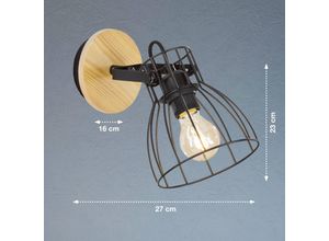 4001133205337 - Fischer&honsel - Schwenkbarer Vintage Wandspot die Gitterlampe schwarz mit Holz natur