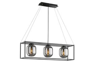 4003694606059 - Pendelleuchte REGI Industrial 3 flammig mit Rauchglas Glaskugeln - Länge 90cm