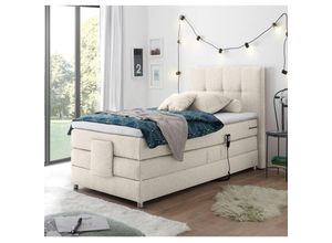 4066075043454 - Lomadox - Boxspringbett Jugendbett in 120x200 cm MANAUS-09 in der Farbe Ivory creme Taschenfederkern-Matratze elektrisch verstellbar - beige