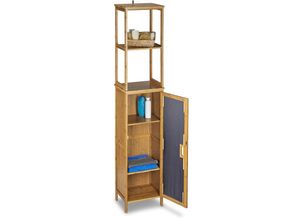 4052025203009 - Badregal Bambus mit 5 Ablagen Standregal mit Schranktür HxBxT 170 x 335 x 28 cm Badschrank stehend natur - Relaxdays