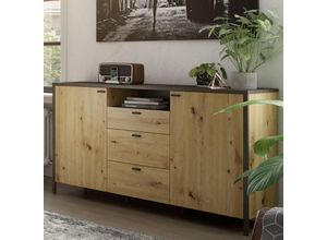 4251581586469 - Lomadox - Industrial Stil Sideboard INDORE-10 in Artisan Eiche Nb Stahl dunkel b h t ca 1635 915 405 cm - schwarz