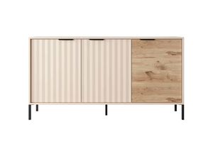 5905351247775 - Furnix - Sideboard ravin 153 3D Kommode 3 Flügeltüren Beige  Eiche Viking