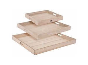 4251699827607 - Buri - xxl Holz Tablett-Set 3tlg Serviertablett Betttablett Hockertablett Dekotablett