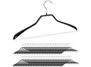 Image of 60 x Anzug Kleiderbügel im Set, breite Schulter, rutschfest, gummiert, aus Metall, Kostüm, Jackenbügel, schwarz