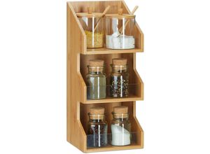 4052025215682 - Relaxdays - Organizer Bambus mit 3 Ebenen offene Ablagefächer für Büro Gewürzregal für Küche hbt 41x18x17 cm natur