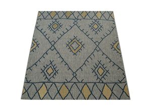 4061981066344 - Paco Home - In- & Outdoor Teppich Flachgewebe Geometrisch Abstrakt Rauten Design Ethno Blau 200x280 cm