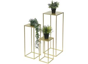 4260700964064 - Dandibo - Blumenhocker Metall Gold Eckig 3er Set Blumenständer Beistelltisch 96406 Blumensäule Modern Pflanzenständer Pflanzenhocker