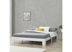 4059438148842 - Holzbett Raisio 160x200 cm mit Lattenrost Weiß encasa - Weiß