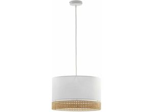 4255596652829 - Licht-erlebnisse - Pendelleuchte Weiß Braun ø 385 cm höhenverstellbar E27 Stoff Rattan Boho Hängelampe Esstisch - Weiß Braun