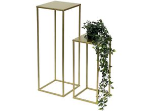 4260700964071 - Dandibo - Blumenhocker Metall Gold Eckig 2er Set Blumenständer Beistelltisch 96406 Blumensäule Modern Pflanzenständer Pflanzenhocker