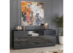 4066075019855 - Lomadox - Sideboard schwarz Wohnzimmer HOOVER-83 mit Glasfronten und led Beleuchtung b h t ca 180 71 48 cm - schwarz