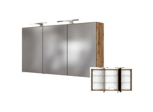 4251324908978 - 3D Spiegelschrank 120 cm mit LED-Aufbauleuchte LOUROSA-03 in Wotaneiche Nb B H T ca 120 66 20 cm - braun