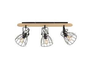 4001133205351 - Fischer&honsel - 3flammiger Vintage Deckenstrahler die Gitterlampe schwarz mit Holz natur