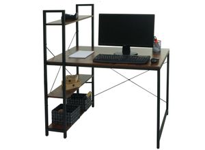 Image of Schreibtisch mit Regal MCW-K81, Laptoptisch Bürotisch Arbeitstisch, 100x60cm Metall MDF ~ braun