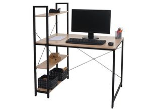 Image of Schreibtisch mit Regal MCW-K81, Laptoptisch Bürotisch Arbeitstisch, 100x60cm Metall Holz ~ natur