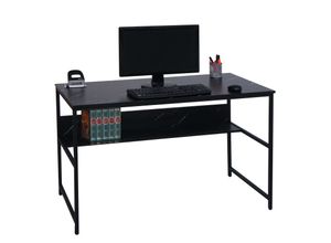 Image of Schreibtisch MCW-K80, Bürotisch Computertisch Arbeitstisch Ablage, Metall MDF 120x60cm ~ Marmor-Optik schwarz