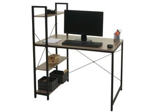 Image of Schreibtisch mit Regal MCW-K81, Laptoptisch Bürotisch Arbeitstisch, 100x60cm Metall MDF ~ grau-braun