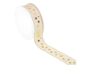 4015275914217 - Stoffband Sterne creme-gold 25 mm 6 m