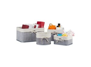 Image of Aufbewahrungskorb 4er Set, Bambus & Stoffüberzug, 4 Größen, Spielzeugkorb, Kosmetik & Handtücher, grau - Relaxdays