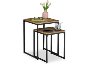 4052025343118 - Beistelltisch 2er Set stapelbar Industrie Design Satztisch 2 Größen quadratisch Metall Holzoptik schwarz - Relaxdays