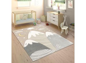 4061981222153 - Paco Home - Teppich Kinderzimmer Kinderteppich Spielteppich Pastell 3D Berge Wolken Sterne 80x150 cm Beige