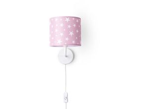 4061981179167 - Paco Home Lampe Kinderzimmer Babyzimmer Wandlampe Schalter ∅18cm Sterne Kabellänge 3m E14 Wandleuchte - Weiß Pink (Ø18cm)