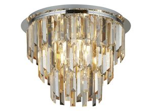 5053423163918 - Searchlight Clarissa Light Chrome Flush Clear Amber Smokey Crystal Prism Drops