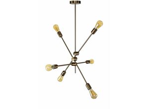 4251756373368 - Licht-erlebnisse - Deckenlampe in Messing Sputnik 6-flammig verstellbar - Messing