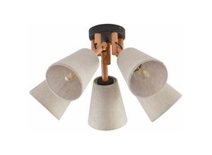 4255596626936 - Licht-erlebnisse - Deckenleuchte Stoff Holz Metall b 50 cm h 30 cm E27 3-flammig Deckenlampe Esszimmer Wohnzimmer - Holz hell Greige (Grau-Beige)