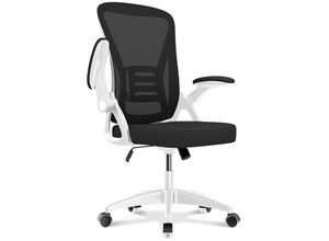 8712962261888 - Bigzzia - Bürostuhl – Ergonomischer Sitz – Sessel mit 90° klappbarer Armlehne – Lordosenstütze – höhenverstellbar - schwarz und weiß - Schwarz und