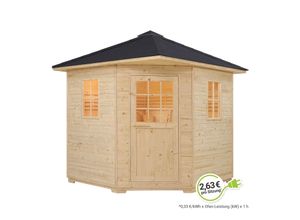 4260565526124 - Gartensauna Eldur mit 8 kW Ofen Beleuchtung & Zubehör – Saunahaus aus Fichtenholz – Außensauna für 4 Personen – Outdoor Sauna 200x200x256 cm