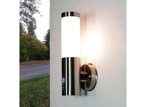 4251254206526 - Licht-erlebnisse - Außenleuchte mit Bewegungsmelder E27 IP44 brighton Wandlampe Haus - Silber (Bilder zeigen Tag & Nachtaufnahmen)