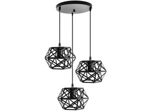 5704142177907 - Wottes - E27 Vintage Hängelampe Metall Industrial Eisenkunst Retro Pendelleuchte Wohnzimmer Küche Restaurant Loft 3 Lichter - Schwarz