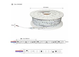 8435427120758 - Barcelona Led - LED-Streifen 220V - 950W (6000xSMD2835) 12mm - Geeignet für den Außeneinsatz IP67 - Rolle 50 Meter - Schnitt alle 10cm - Schnitt