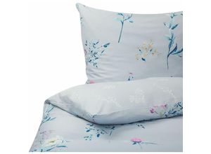 4251682270953 - Beliani - Bettwäsche Set Hellblau Blumenmuster Baumwollsatin 3-teilig Komfortgröße für Einzelbett 155x220 cm 2 Kopfkissenbezüge und Deckenbezug - Blau