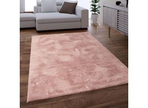 Image of Teppich Wohnzimmer Kunstfell Shaggy Hochflor Waschbar In Waschmaschine Soft Uni Rosa ø 160 cm Rund - Paco Home