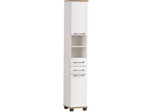 4066075114666 - Badezimmer Hochschrank in weiß matt mit Eiche Nb JAUSA-80 Landhaus-Stil B H T ca 303 1809 326 cm - weiß