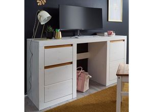 4066075103226 - Lomadox - Büro Schreibtisch Massivholz WILSON-69 in Kiefer massiv weiß b h t ca 155 75 495 cm - weiß