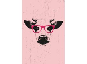 Image of queence Leinwandbild Kuh mit Brille, rosa
