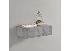 4251155590236 - [encasa] - Wandregal Oslo mit Schublade 46x30x15cm Beton-Optik Hellgrau